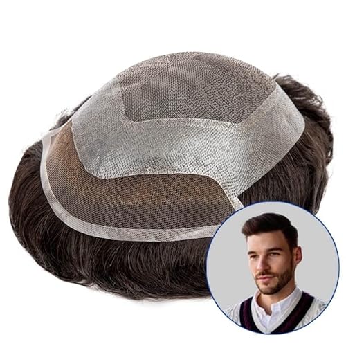 YHxFlux Toupet für Herren, Toupet, Herren-Prothesen-Ersatzsystem, 120 % Echthaar-Perücke, Lace-Haar-System-Einheit, Schweizer Spitze mit PU, Herren-Haarteile (30 mm gewellt, 17,8 x 22,9 cm) von YHxFlux
