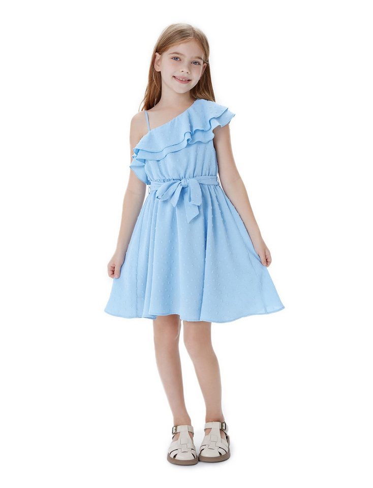 YI One-Shoulder-Kleid Mädchen Blau Eine-Schulter Kleid,A-Linien Prinzessin Sommerkleid von YI