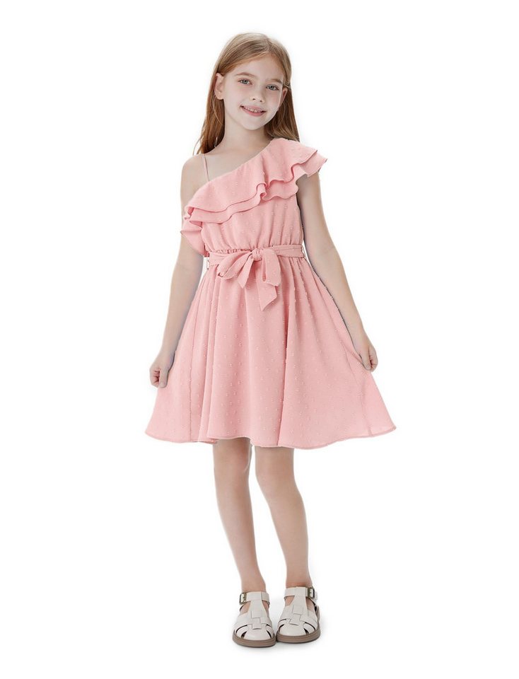 YI One-Shoulder-Kleid Mädchen Rosa Eine-Schulter Kleid,A-Linien Prinzessin Sommerkleid von YI