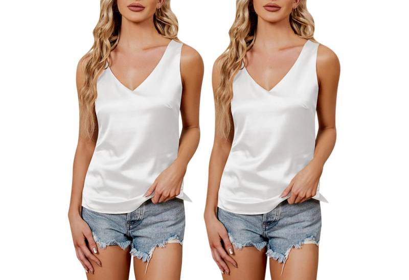 YI Tanktop 2x Tanktop Ärmellos V Neck Crop Tank Geschnitten Damen Elastische von YI