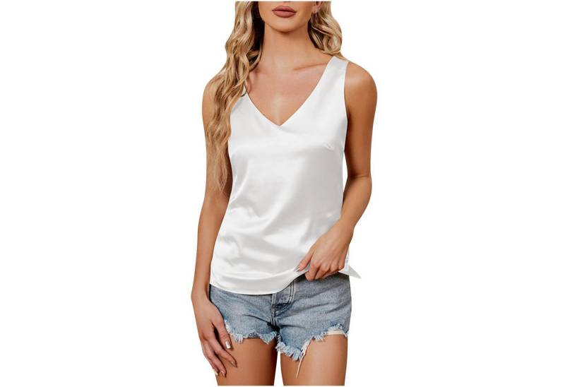 YI Tanktop Ärmellos V Neck Crop Tank Weit Geschnitten Solide Elastische Damen von YI