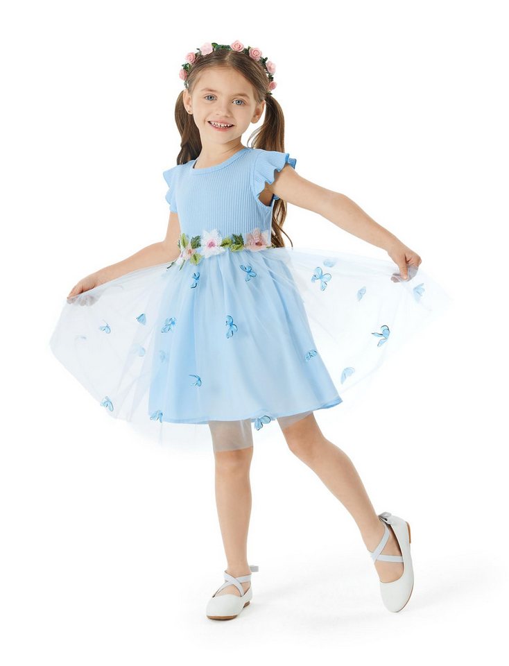 YI Tüllkleid Mädchen Blau Kleid Ärmellos,TüllPrinzessin,Ballkleid Tutu Kleid von YI