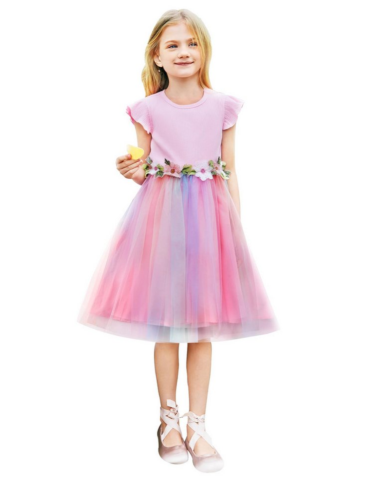 YI Tüllkleid Mädchen Kleid Ärmellos,Tüll Prinzessin Partykleid Blumenstickerei von YI