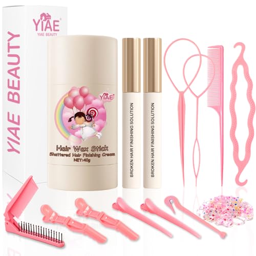 YIAE Haarwachs Stick Set, 2 x 15ml Hair Wax Stick für Babyhaare Fixieren und Flechthilfe Haare für Mädchen, Haarschmuck Damen mit Nicht Fettender Pomade Sleek Bun Gel für Flyaways Rand Frizz Haar von YIAE