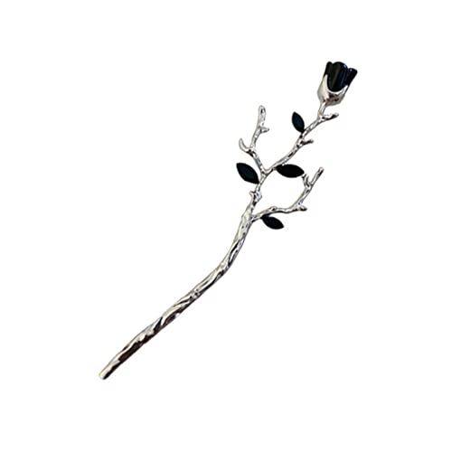 Schwarze Haar-Essstäbchen, Rosen-Metall-Haarnadel, Blumen-Haarschmuck für Frauen und Mädchen, Modeschmuck, chinesische Haarstäbchen von YIAGXIVG