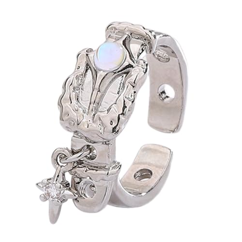 YIAGXIVG Verstellbare Viereck-Ringe mit Mondstein, offener Ring mit Gürtelschnalle, Accessoire für weibliche Mädchen, Accessoire für vielseitige Looks, bunte Ornamente von YIAGXIVG