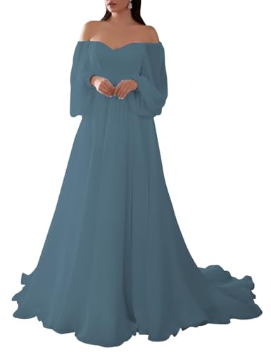 YIANN Ballkleid mit Hochzeit Aus Der Schulter Kalte Schulter Abend Party Kleid für Frauen Junioren YIAX114, dusty blue, 34 von YIANN