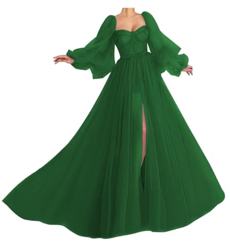 Ballkleid mit langen Puffärmeln, Tüll, für Teenager 2024, A-Linie, Prinzessinnen-Ballkleid, formelles Partykleid, smaragdgrün, 50 Plus von YIANN