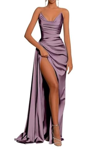 Hochzeitsgast Kleid Meerjungfrau Kalte Schulter trägerlosen ärmellosen langen Abschlussball-Kleid für Frauen YIAX128, Wisteria, 36 von YIANN