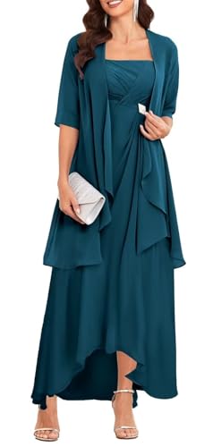YIANN Damen Kleid für die Brautmutter mit Jacke, Chiffon, formelles Abendkleid, Partykleid, pfau, 54/Große Größen von YIANN