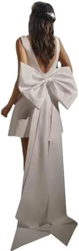 YIANN Hochzeitskleider mit doppeltem V-Ausschnitt, Satin, A-Linie, kurzes Brautkleid mit Schleife, ärmelloses Mini-Ballkleid, elfenbeinfarben, 36 von YIANN
