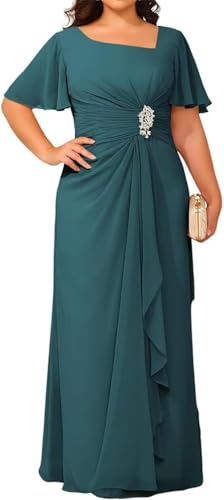 YIANN Langes Brautjungfernkleid für Damen, mit Ärmeln, plissiert, Chiffon, Abendkleid, formelles Kleid, blaugrün, 58 Plus YIANN Langes Brautjungfernkleid für Damen, mit Ärmeln, plissiert, Chiffon, Abendkleid, formelles Kleid, blaugrün, 58 Plus von YIANN