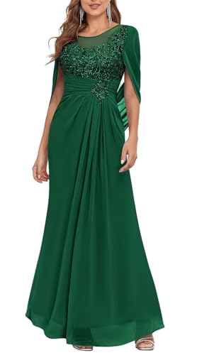 YIANN Langes Brautmutterkleid für Damen, mit Spitzenapplikation, Umhang, Chiffon, formelles Abendkleid, smaragdgrün, 48 Plus von YIANN
