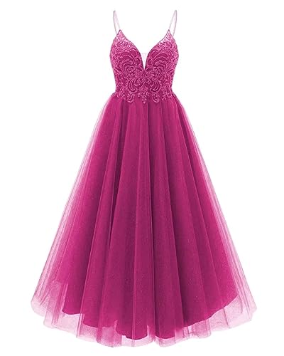 YIANN Maid of Honor Kleider für Frauen Spitze Applikationen Spaghettiträger Hochzeit Gast Abendkleid, hot pink, 52 Plus von YIANN