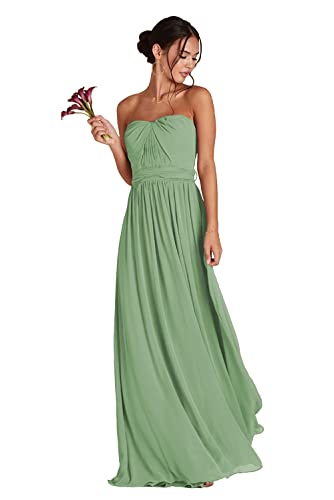 YIANN Trägerlose lange Brautjungfer Kleider Chiffon Eine Linie Plissee Prom Kleider mit Taschen YIA003, Dusty Sage, 36 von YIANN