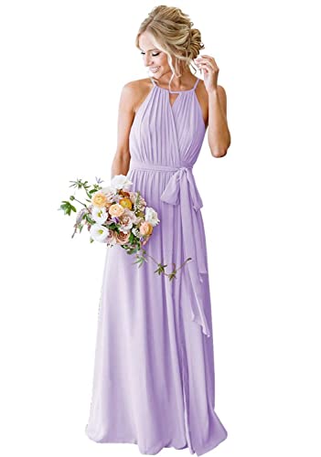 YIANN YIA030 Halfter lange Brautjungfernkleider mit Gürtel Chiffon A Linie Plissee Ballkleider mit Taschen, Flieder, 36 YIANN YIA030 Halfter lange Brautjungfernkleider mit Gürtel Chiffon A Linie Plissee Ballkleider mit Taschen, Flieder, 36 von YIANN