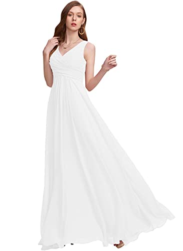 YIANN YIA125 Lange Brautjungfernkleider mit V-Ausschnitt, Chiffon, A-Linie, plissiert, Ballkleider mit Taschen, weiß, 48 Plus von YIANN