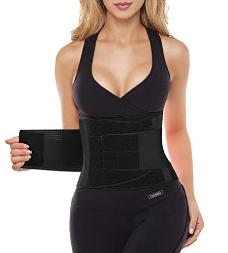 YIANNA Bauchweggürtel Damen Korsett Sport Waist Trainer Corset Bauchweg Abnehmen Unterbrust Corsage Verstellbarer Schwarz Schwitzgürtel Taillenformer Belt 8002 L von YIANNA