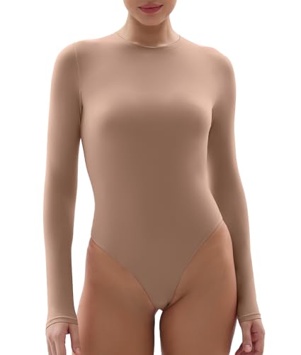 YIANNA Body Damen Langarm Elegant Straff Hautfreundlich Bodysuit Tanga Leotard Höhe Dehnbar Rundhals Body Suit Top Sienna XL 5242 von YIANNA