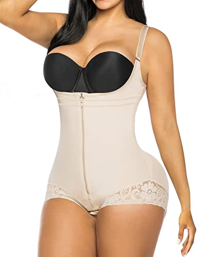 YIANNA Body Shaper Damen Bauchweg Shapewear Miederbody Stark Formend Figurformende Mieder Taillenformer Thong Formende Korsett Beige,7200 Size L von YIANNA