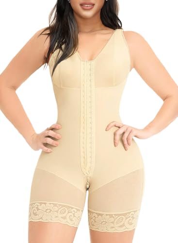 YIANNA Body Shaper Damen Bauchweg Shapewear Stark Formend Full Miederbody Shaping Bodysuit Fajas Colombianas Mit Miederhose Formende Beige 2XL 7275 von YIANNA