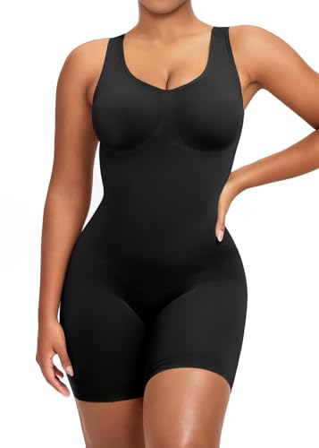 YIANNA Body Shaper Damen Bauchweg Stark Formend Nahtlos Shapewear Bodysuit Miederbody Miederhose Formende Hose mit Bein Shaping Schwarz 5310 L/XL von YIANNA