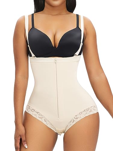 YIANNA Body Shaper Damen Bauchweg Stark Formend Shapewear Thong Miederbody Shaping Miederhose Bodyformer Unterwäsche Hose Beige 7273 2XL von YIANNA