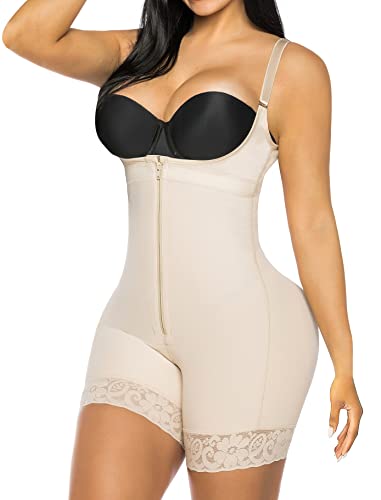 YIANNA Body Shaper Damen mit Bein Shapewear Stark Formend Korsett Bauch Weg Bodyshape Fajas Colombianas Taillenmieder Bodyforming Beige 7212 XS von YIANNA