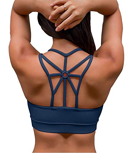 YIANNA Frauen Sport BH Ohne Bügel Gepolstert Racerback Bustier Yoga Sports Bra Push Up Joggen Fitness Top Starker Halt Shirt Blau,YA139 Size 2XL von YIANNA