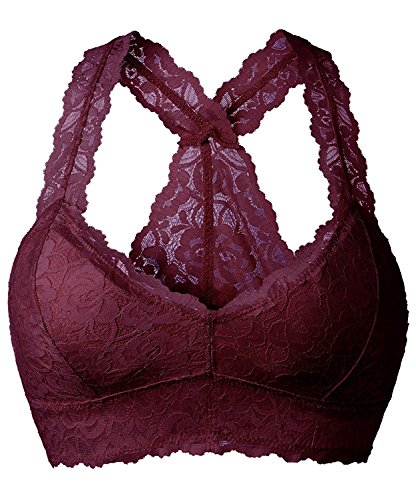 YIANNA Damen Blumenspitze Bralette Padded Breathschulterfrei Spitzen-BH Bustier Crop Top Wirefree Lingerie Klein Red Padded von YIANNA