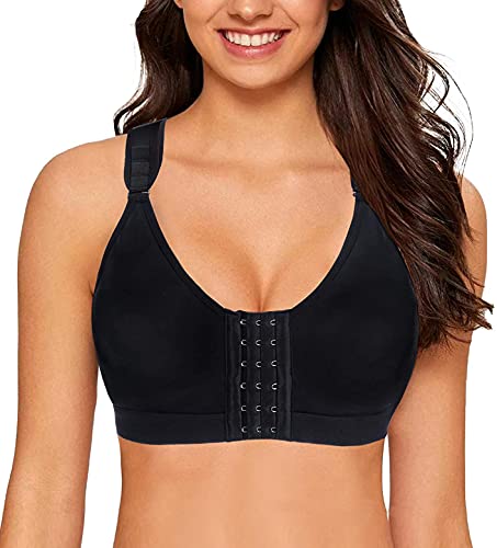 YIANNA Damen Postoperativer Sport BH Ohne Bügel Vorderverschluss Kompressions Bustier Nach Brust Op Bequemer Stütz Schwarz, 128 Size L von YIANNA