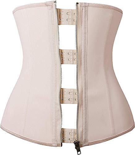 YIANNA Korsett Damen Bauchweg Reißverschluss Waist Trainer Corset 9 Stahlknochen Corsage Unterbrust Korsage Shapewear Corsett Taillen Mieder Beige, 2219 M von YIANNA