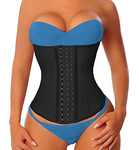 YIANNA Damen Latex Waist Trainer Corsette Korsett Unterbrust Corsagen Bauch Weg Long Torso 17 Stahlstäbchen Taillentrainer Body Shaper Schwarz, 110688 Size XS von YIANNA