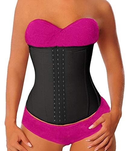 YIANNA Waist Trainer Damen Latex Korsett Unterbrust Corsage Bauchweg Taillenformer Langer Torso 9 Stahlknochen Shapewear Schwarz,YA110288 Size XL von YIANNA