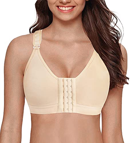 YIANNA Postoperativer Sport BH Damen Ohne Bügel Verschluss Kompression Nach Brust Op Bequemer Stütz Bustier Racerback Yoga Bra Top Beige, 128 Size M von YIANNA