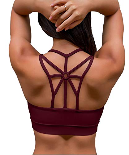 YIANNA Damen Sport BH Ohne Buegel Gepolstert Mittlere Halt Bustier Strappy Bequem Fitness Yoga BH Starker Halt Workout Tank Top Shirt Rot,YA139 Size L von YIANNA