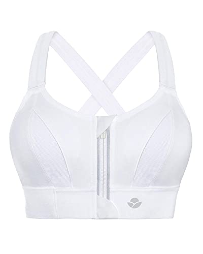 YIANNA Damen Sport BH Starker Halt Grosse Grössen Bustier Ohne Buegel Gepolstert Vorderverschluss Reißverschluss Yoga Sports Bra Crop Top Weiß,UK-YA151-White-2XL von YIANNA