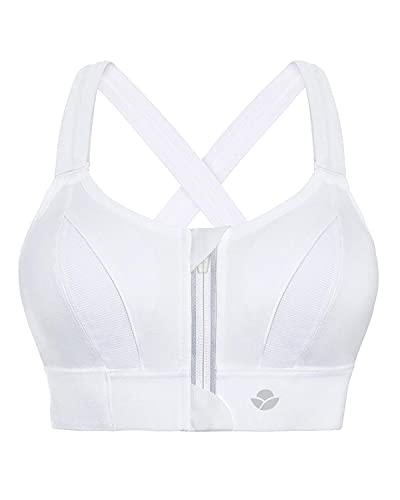 YIANNA Damen Sport BH Starker Halt Grosse Grössen Bustier Ohne Buegel Gepolstert Vorderverschluss Reißverschluss Yoga Sports Bra Crop Top Weiß M 151 von YIANNA