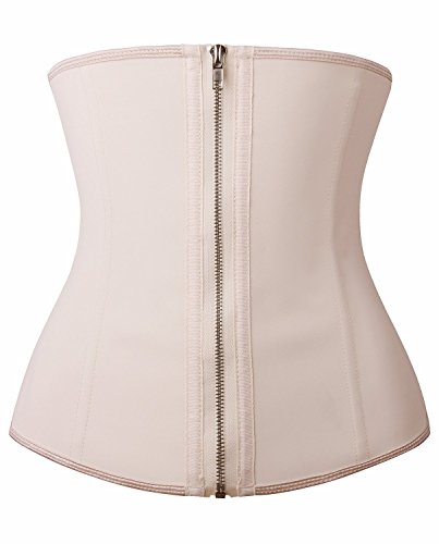 YIANNA Damen latex underbust taillen-trainings-korsetts / cincher zip & haken sanduhr body shaper Beige L (Fit Waistline 29-30.5 inch ) von YIANNA