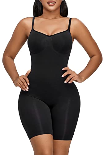 YIANNA Shapewear Damen Bauchweg Body Shaper Miederhose Formender Bodysuit Shaping Bein Miederbody Hose, UK-YA5218-Black-L/XL von YIANNA