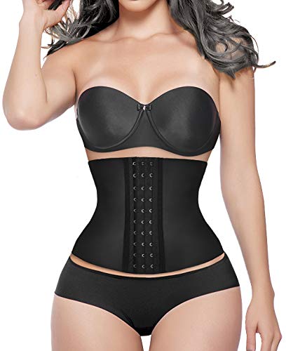 YIANNA Korsett Damen Bauchweg Kurzer Torso Waist Trainer Corset Abnehmen Body Shaper Latex Corsage Taillenformer Taillenmieder Schwarz 110206 2XL von YIANNA