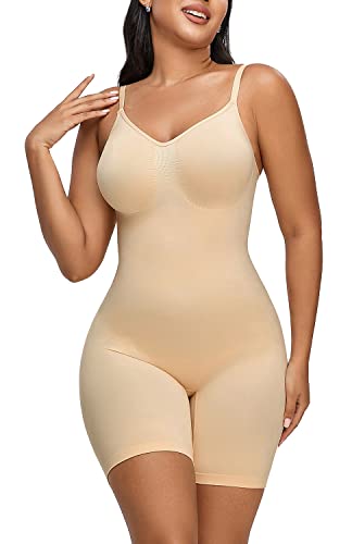 YIANNA Shapewear Damen Bauchweg Body Shaper Miederhose Formender Bodysuit Shaping Bein Miederbody Hose,UK-YA5218-Beige-XXS/XS von YIANNA