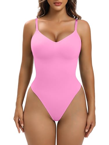 YIANNA Shapewear Damen Bauchweg Body Shaper String Bodysuit Miederbody Stark Formend Shaping Top Formender Pink 5215 2XL / 3XL von YIANNA