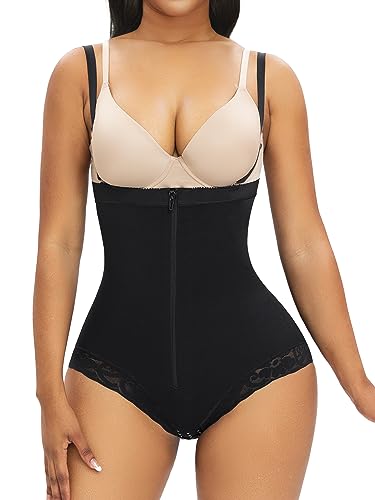 YIANNA Shapewear Damen Bauchweg Stark Formend Body Shaper Tanga Bodysuit Miederbody Hohe Kompression Fajas Colombianas Schwarz 7273 2XL von YIANNA