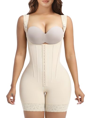 YIANNA Shapewear Damen Bauchweg mit Korsett Stahlknochen Body Shaper Extra Stark Formend Fajas Colombianas Bodysuit Mieder Beige M 7275 von YIANNA