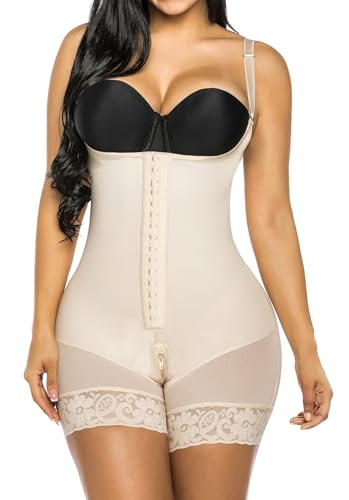 YIANNA Shapewear Damen Body Bauchweg Extrem Stark Formend Shaper Bodysuit Miederbody mit Bein Formender Faja Colombiana Korsett Beige 7260 2XL von YIANNA