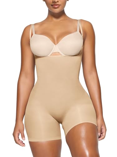 YIANNA Shapewear Damen Body Bauchweg Stark Formend Nahtlos Shaper Bodysuit Miederbody Formender Hose mit Bein Shaping Beige 5258 XXS/XS von YIANNA