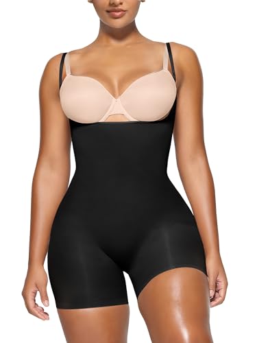 YIANNA Shapewear Damen Body Bauchweg Stark Formend Nahtlos Shaper Bodysuit Miederbody Formender Hose mit Bein Shaping Schwarz 5258 2XL/3XL von YIANNA