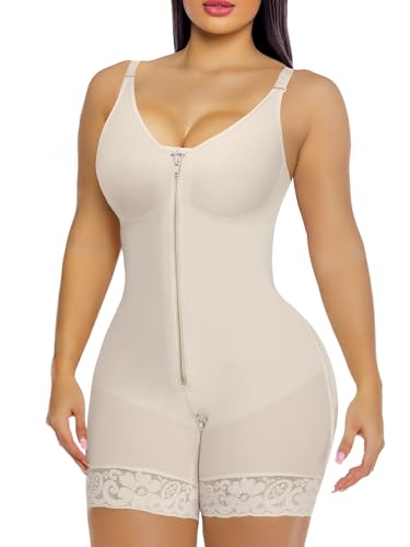 YIANNA Shapewear Damen Body Bauchweg mit BH Shaper Stark Formend Fajas Bodyshape Korsett Unterwäsche Kompressionsmieder Liposuktion Beige L 7283 von YIANNA