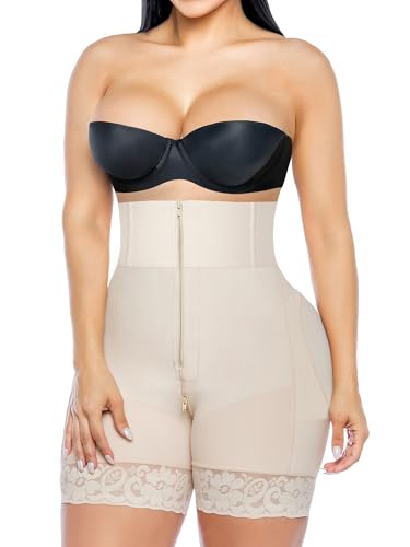 YIANNA Shapewear für Frauen, Bauchkontrolle, trägerlos, Fajas, Colombianas, Body Shaper, Po-Lifter mit Reißverschluss im Schritt, Beige, XXX-Large von YIANNA